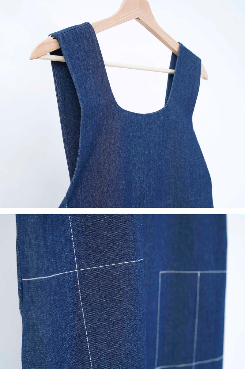 Denim dress in contrast stitch pattern