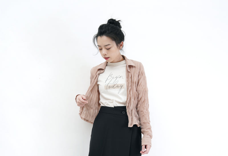 Lotus pink shirt blouse in wrinkle texture