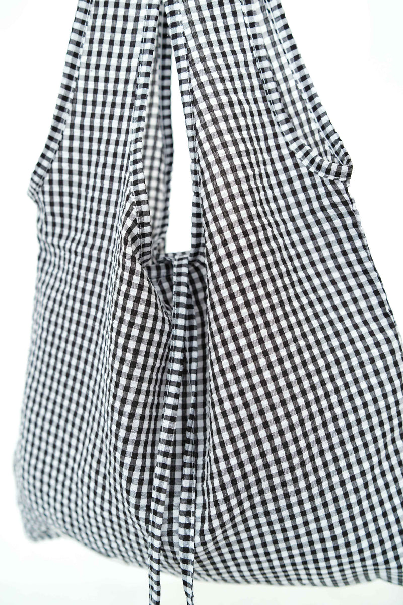 Black checked shopper w/ strings