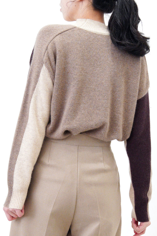 Brown tone color block sweater