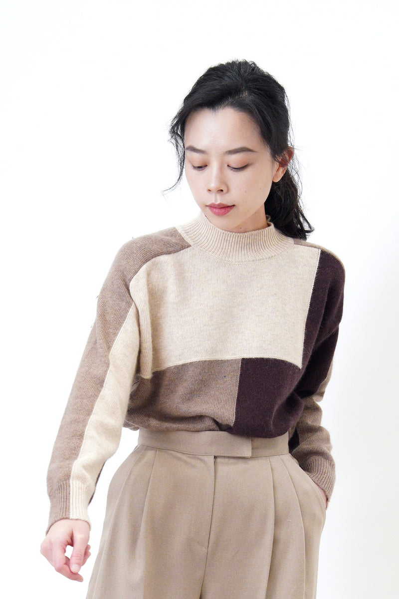 Brown tone color block sweater