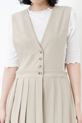 Beige v neck one piece in pleats