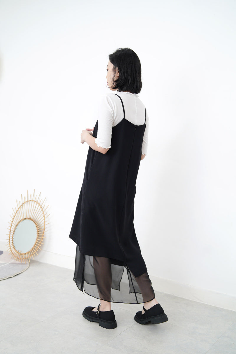 Black cami one piece w/ organza stepped hem