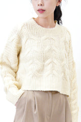 Ivory crop cut sweater in twist patter