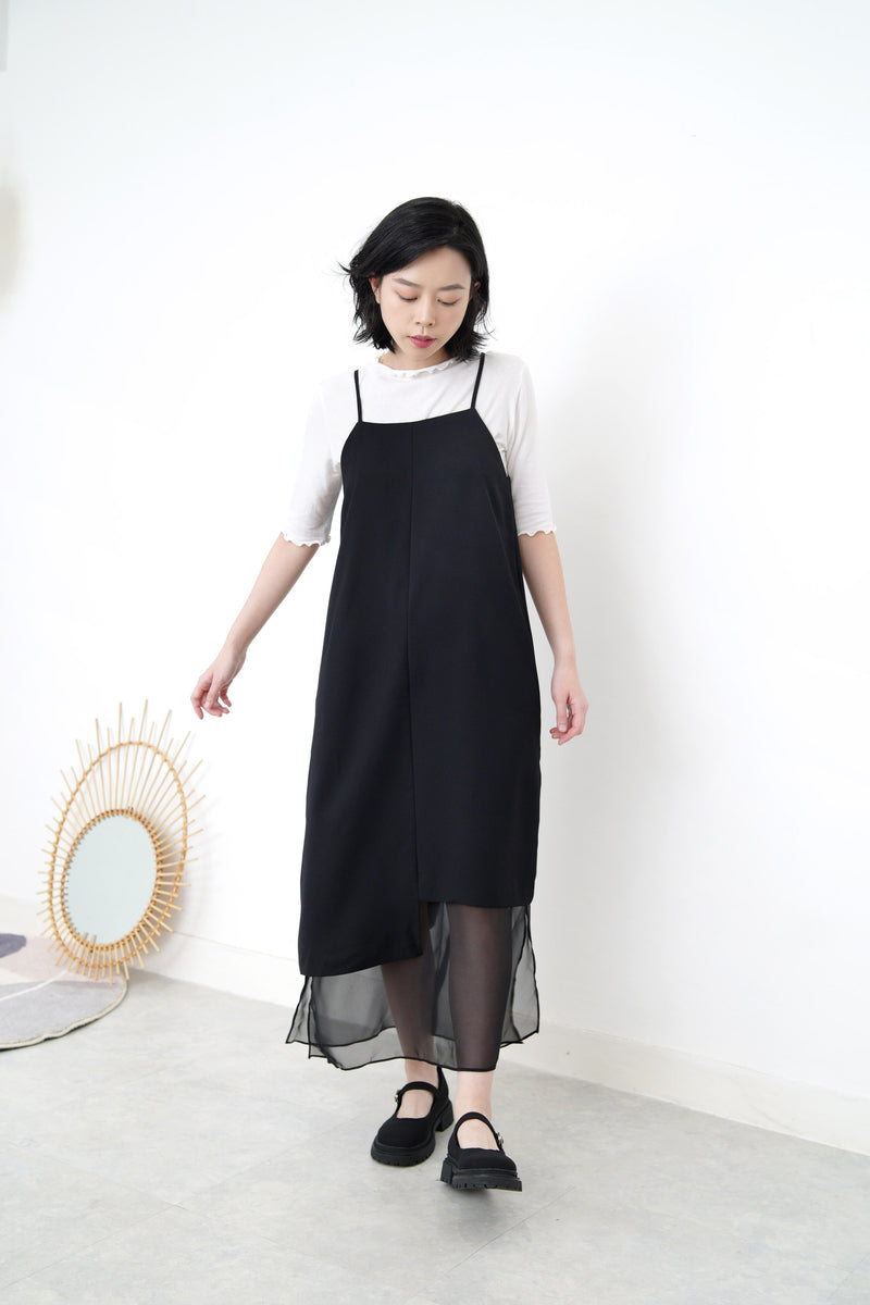 Black cami one piece w/ organza stepped hem