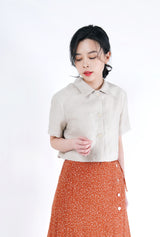 Oatmeal linen crop top w/ detail buttons