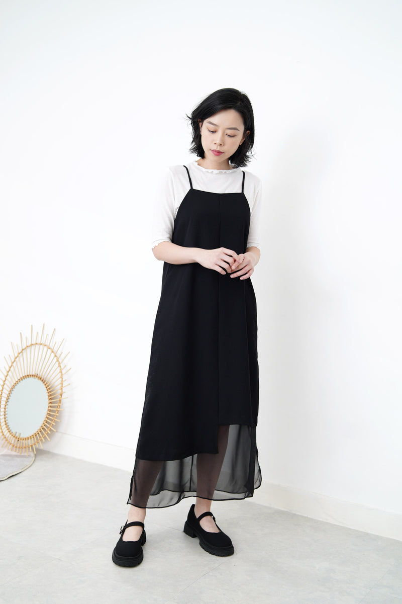 Black cami one piece w/ organza stepped hem