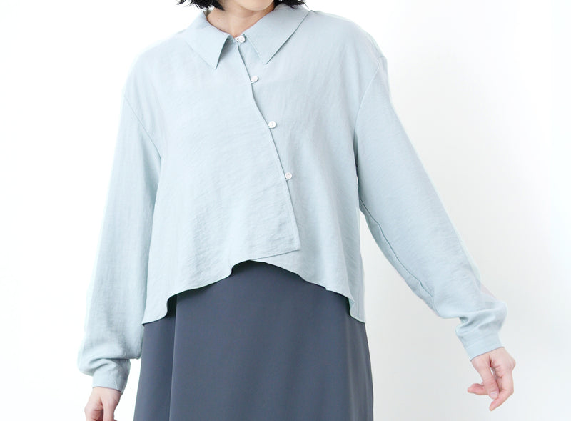 Baby blue crop blouse in asymmetric buttons