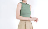 Oatmeal linen crop top w/ detail buttons