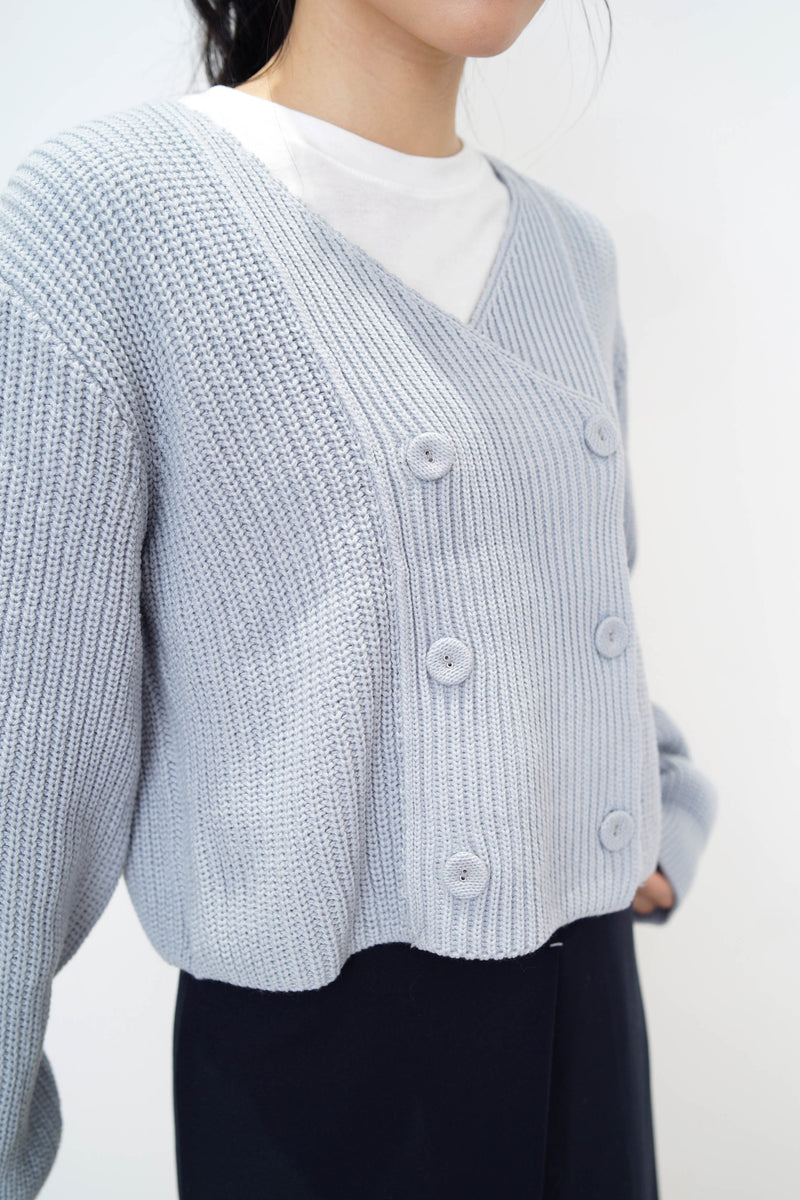 Pastel blue cardigan in double buttons