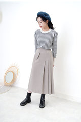 Wool stripes top in buttons cuff detail