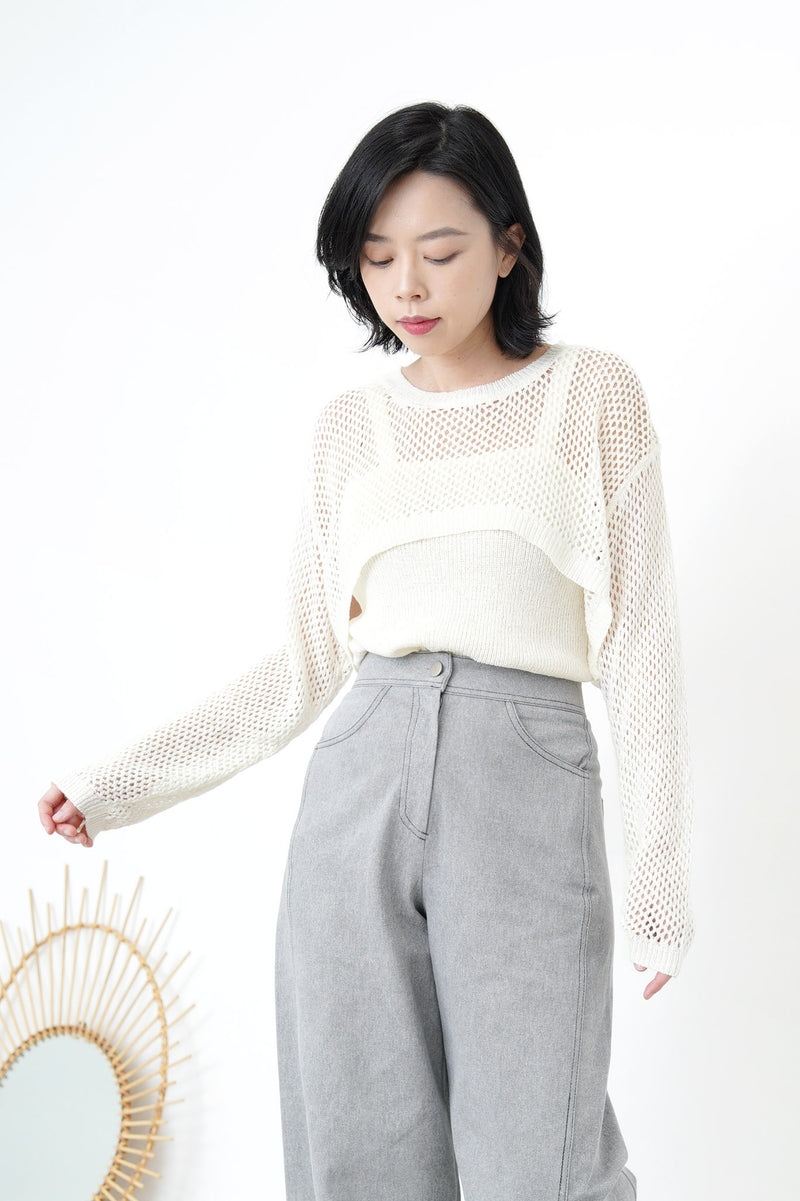 White crochet crop top w/ cami inner in set