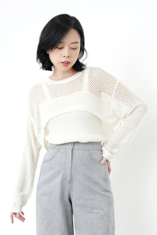 White crochet crop top w/ cami inner in set