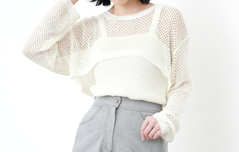 White crochet crop top w/ cami inner in set