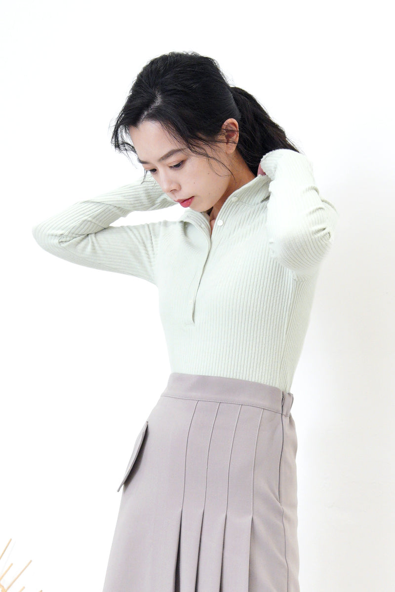 Mint stand collar polo top