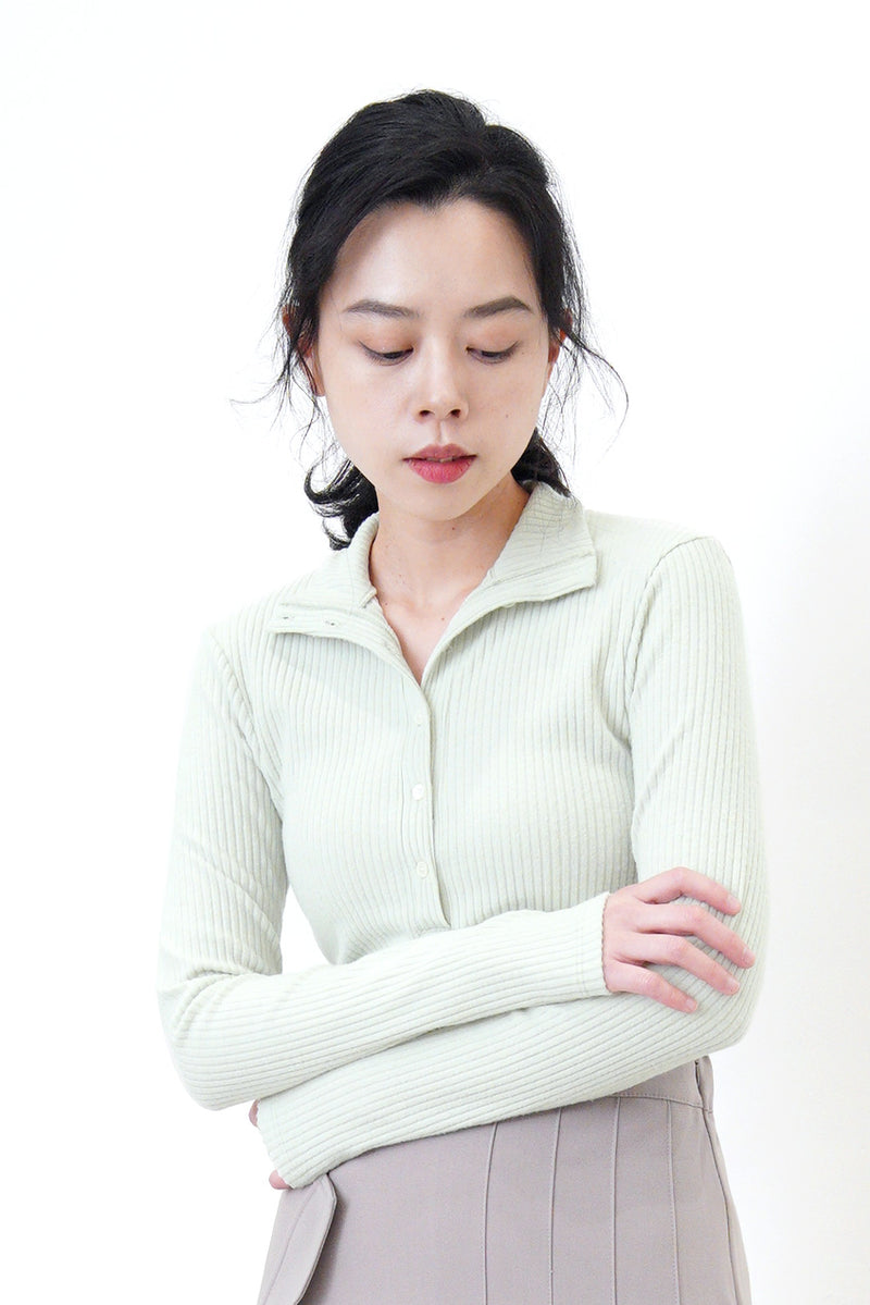 Mint stand collar polo top