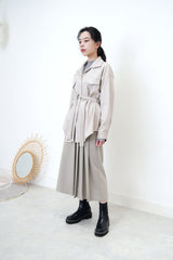 Light grey pu shirt jacket w/ waist belt