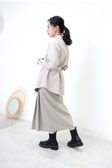 Light grey pu shirt jacket w/ waist belt