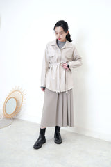 Light grey pu shirt jacket w/ waist belt