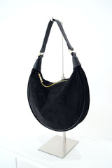 Black suede dumpling shoulder bag