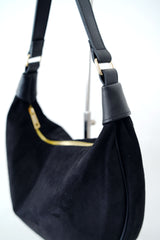 Black suede dumpling shoulder bag