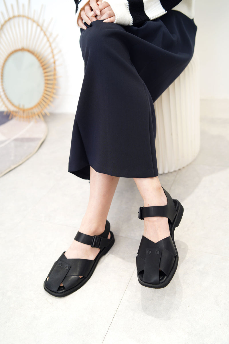 Black block strap sandals