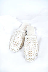 White crochet backless flat mules