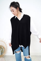 Black oversized knit vest in side vent