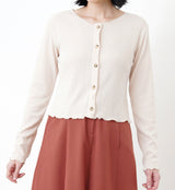 Cream crop cardigan in ruffle trimmed
