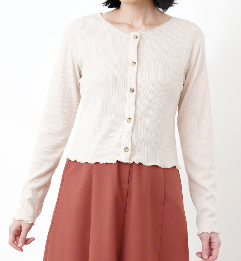 Cream crop cardigan in ruffle trimmed
