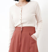 Cream crop cardigan in ruffle trimmed