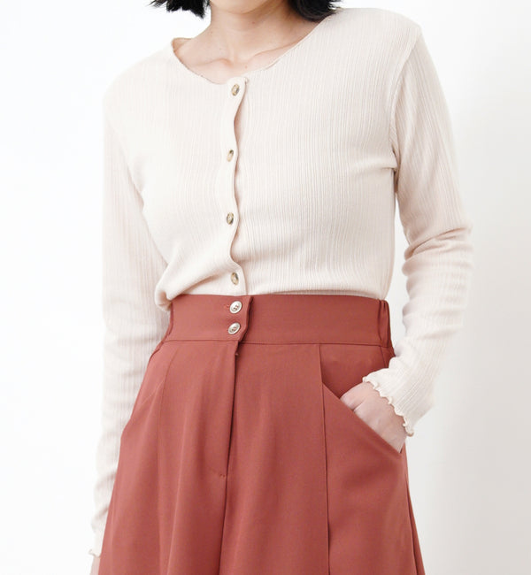 Cream crop cardigan in ruffle trimmed