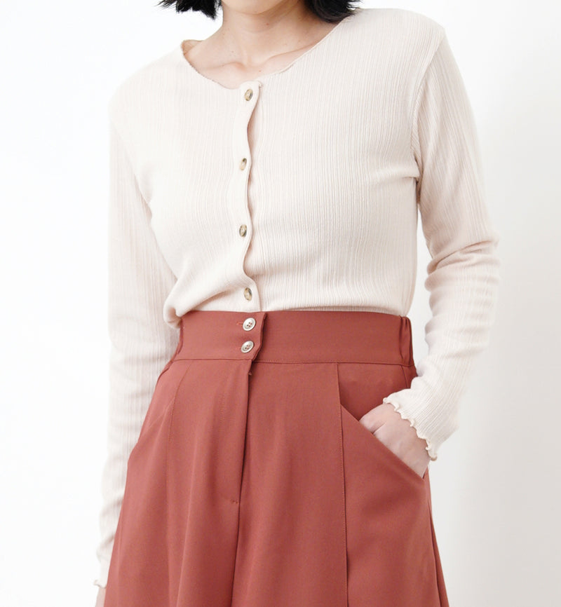 Cream crop cardigan in ruffle trimmed