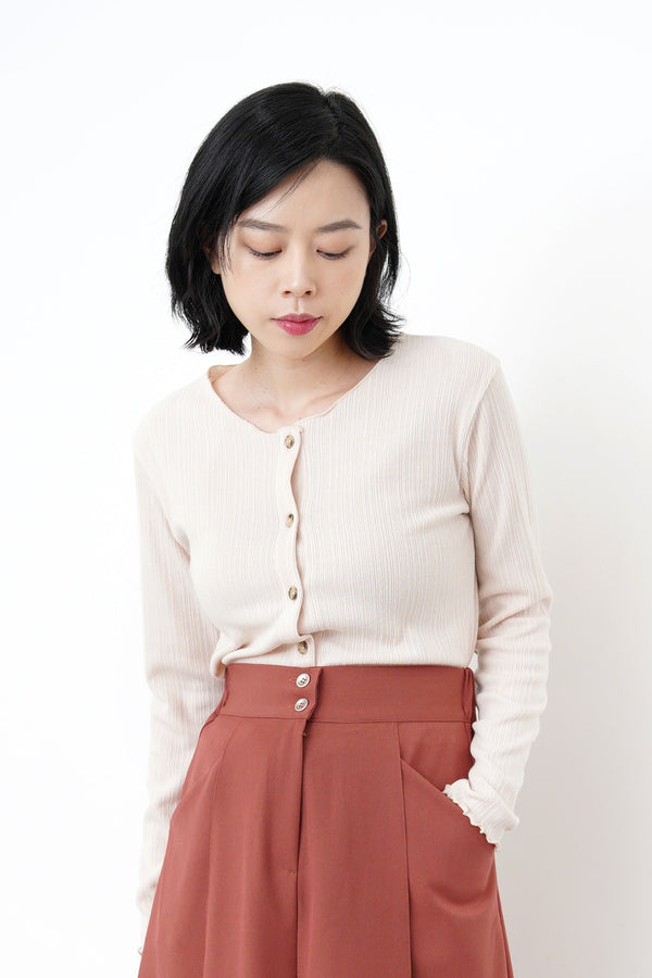 Cream crop cardigan in ruffle trimmed