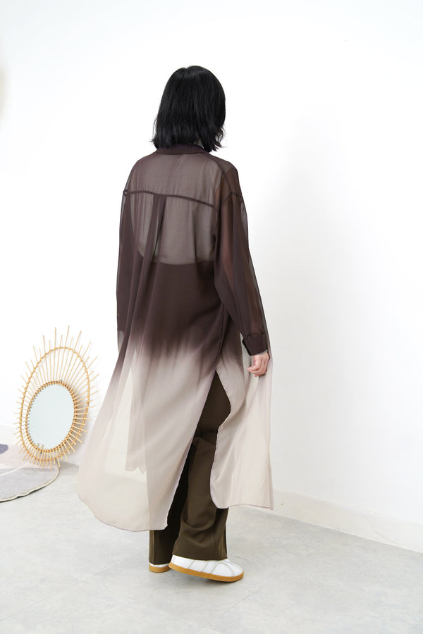 Sheer Long shirt outer in gradient brown