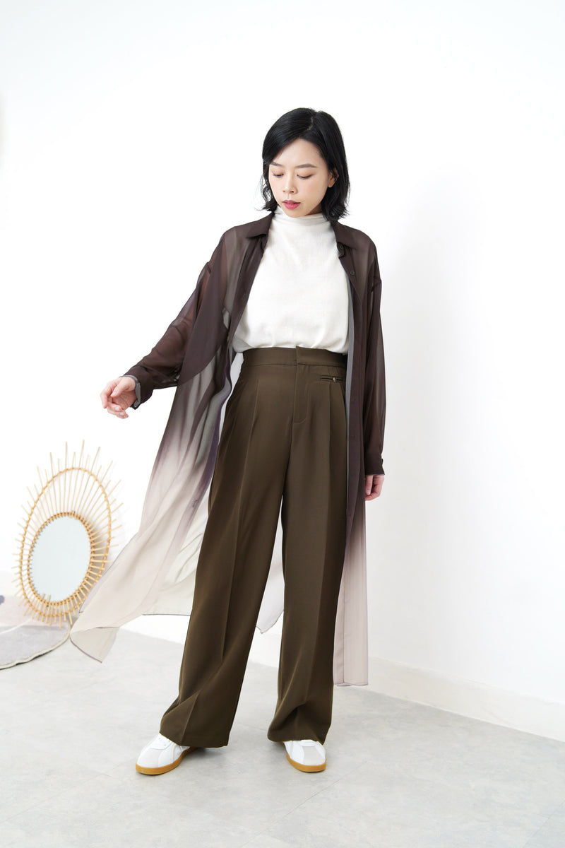 Sheer Long shirt outer in gradient brown