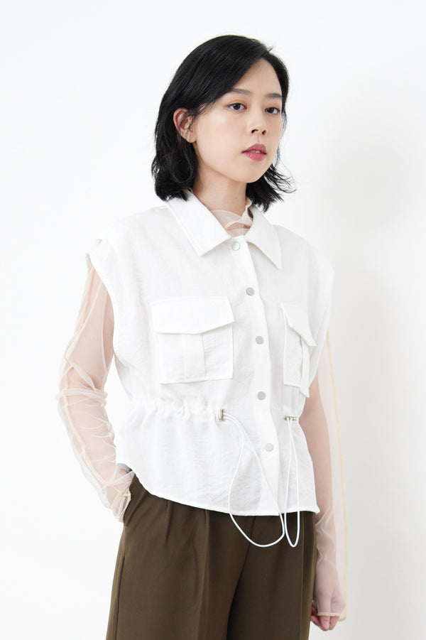 White vest top in elastic waist detail