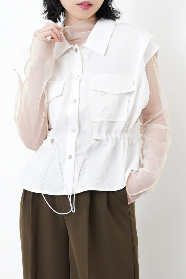 White vest top in elastic waist detail