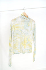 Aqua green loose collar inner in marble print