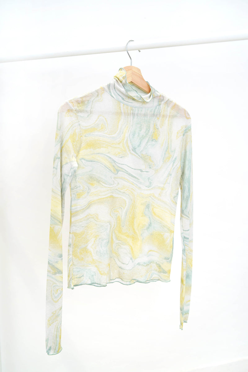 Aqua green loose collar inner in marble print
