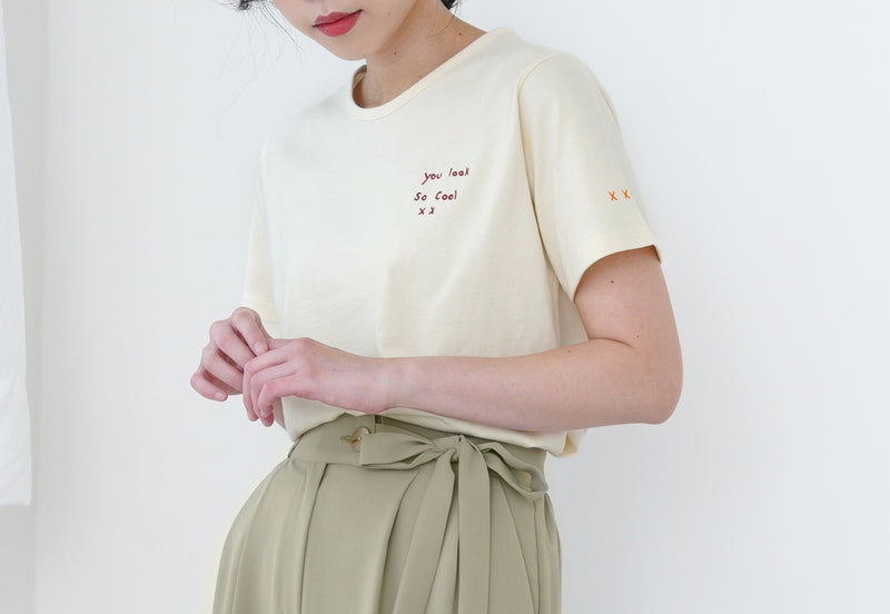 Cream tee top in embroidery letters