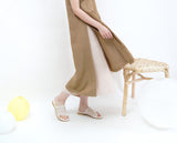 Milk tea linen one piece in split hem