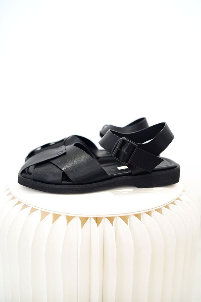 Black block strap sandals