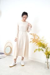 Ivory texture satin dress w/ waist string