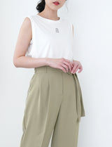 Green straight cut trousers w/ tie waist details
