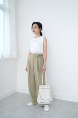 Green straight cut trousers w/ tie waist details