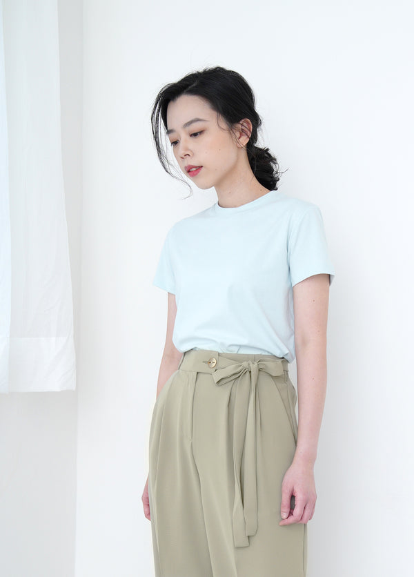 Pastel blue basic tee top in crop cut