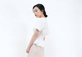 White detail v-neck shirt w/ waist drawstring