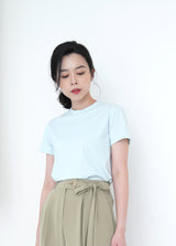 Pastel blue basic tee top in crop cut