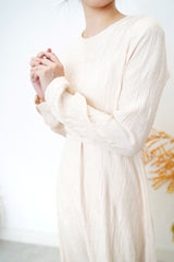 Ivory texture satin dress w/ waist string